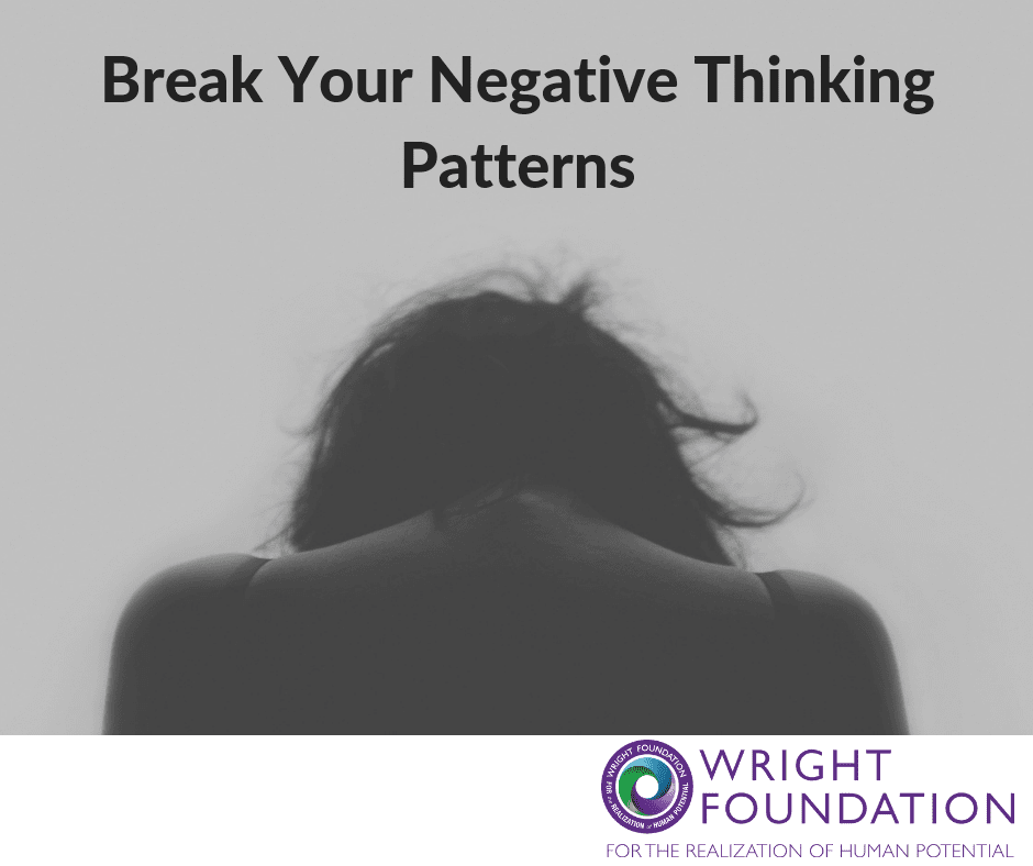 A black and white picture of a woman with her head down. Ever get stuck in negative thinking patterns? It’s tough to break our patterns and stop “stinking thinking” but by adjusting your perspective you can make a positive shift. 